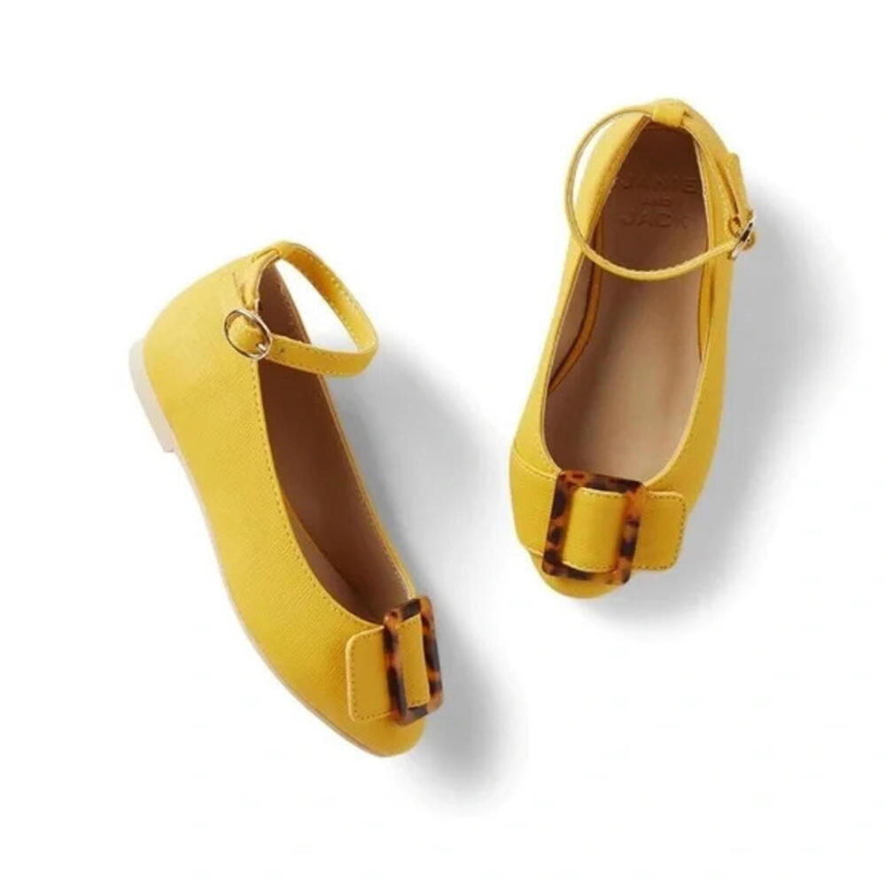 NWOT Janie and Jack Yellow Square Tortoise Buckle Flats size 5